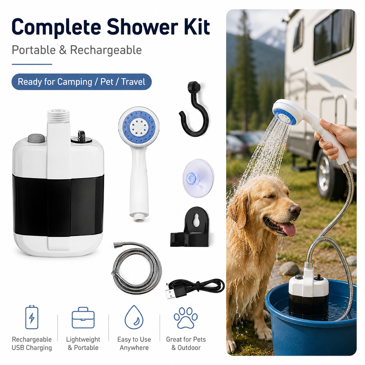 Outdoor Camping Rental - Portable Electric Camping Shower Rechargeable Water