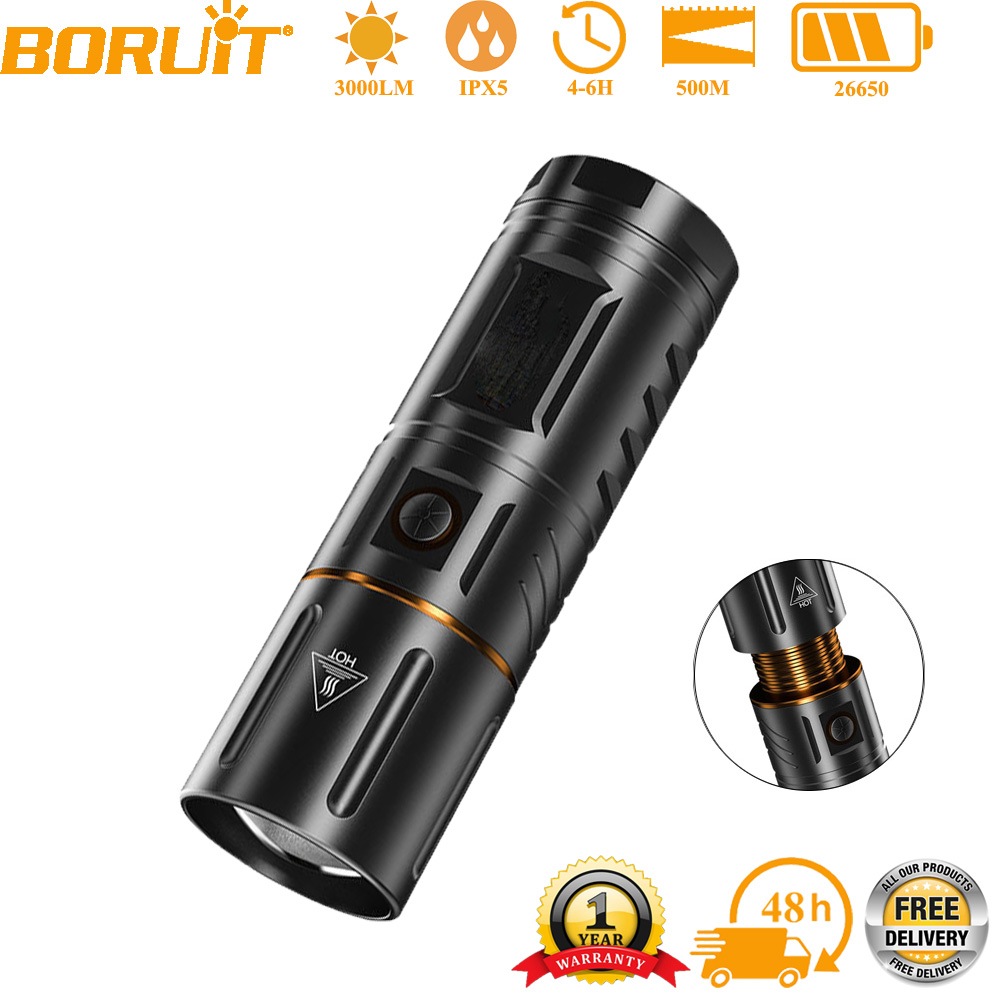 Outdoor Camping And Fishing - BORUiT Ultra Bright 3000LM LED Flashlight