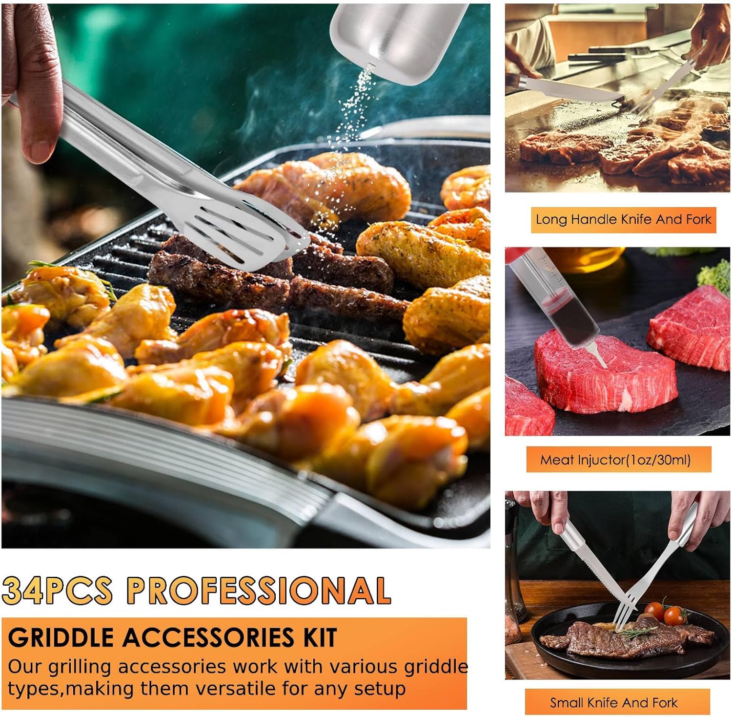 34Pcs Heavy Duty Grill Tools S - مراجعة Camp Utensil Set وسعره