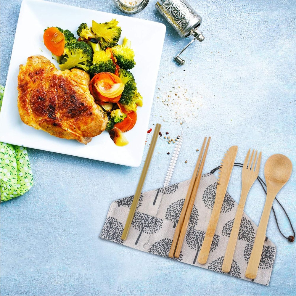 Boao 4 Sets Bamboo Utensils: R - مراجعة Camp Utensil Set وسعره