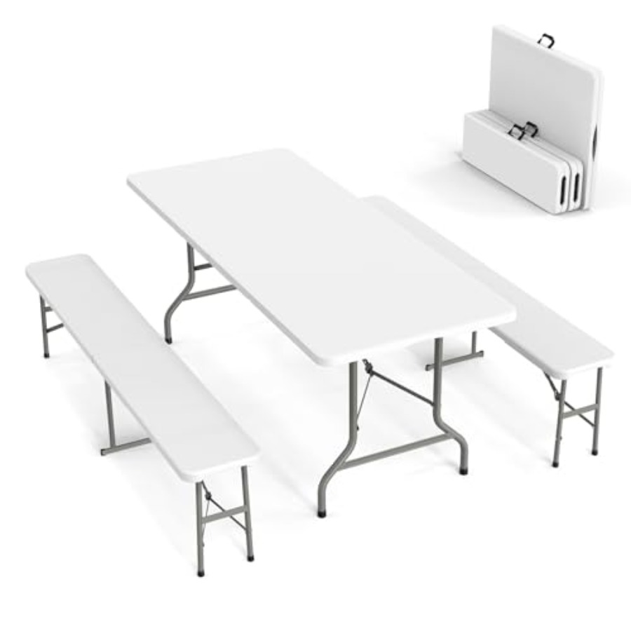 Picnic Table Set with 2 Benche - مراجعة Camping Outdoor Or Indoor وسعره