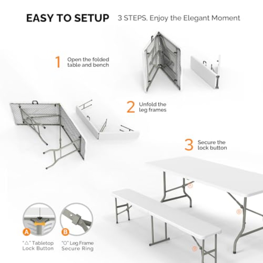 Picnic Table Set with 2 Benche - مراجعة Camping Outdoor Or Indoor وسعره
