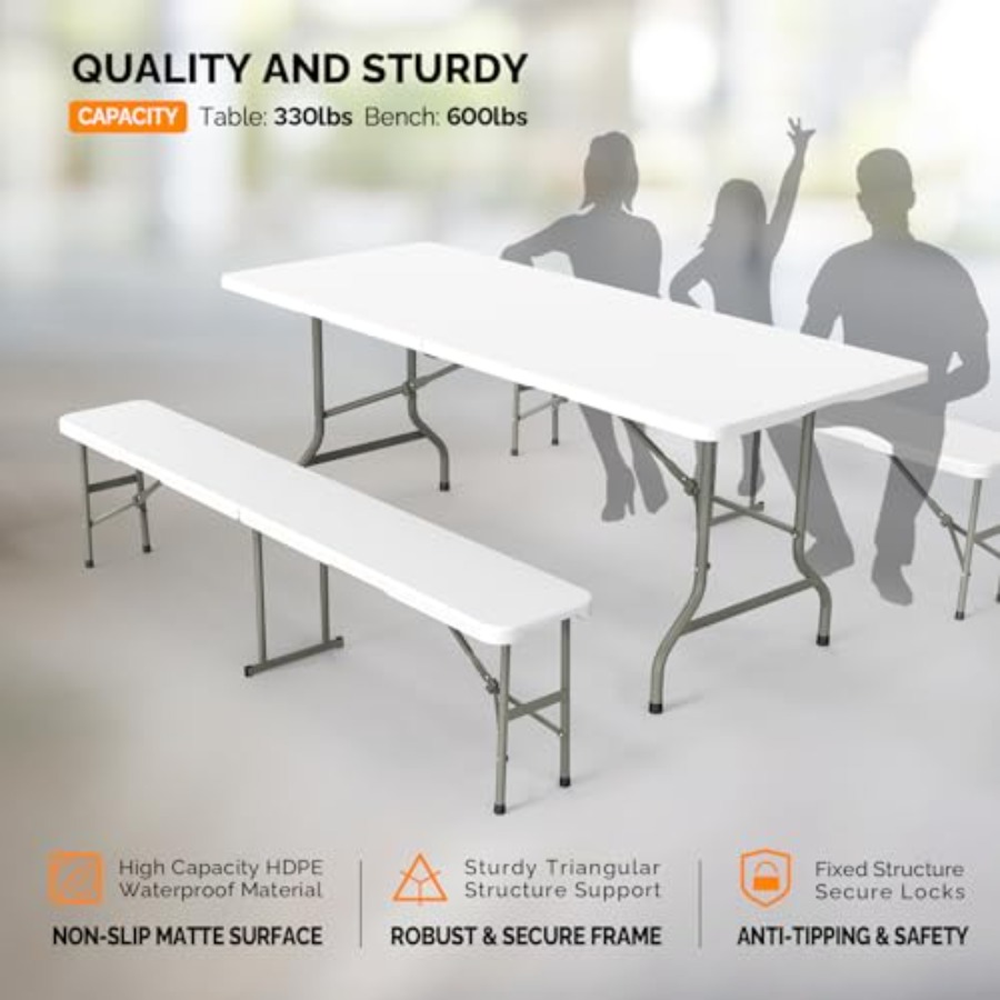Picnic Table Set with 2 Benche - مراجعة Camping Outdoor Or Indoor وسعره